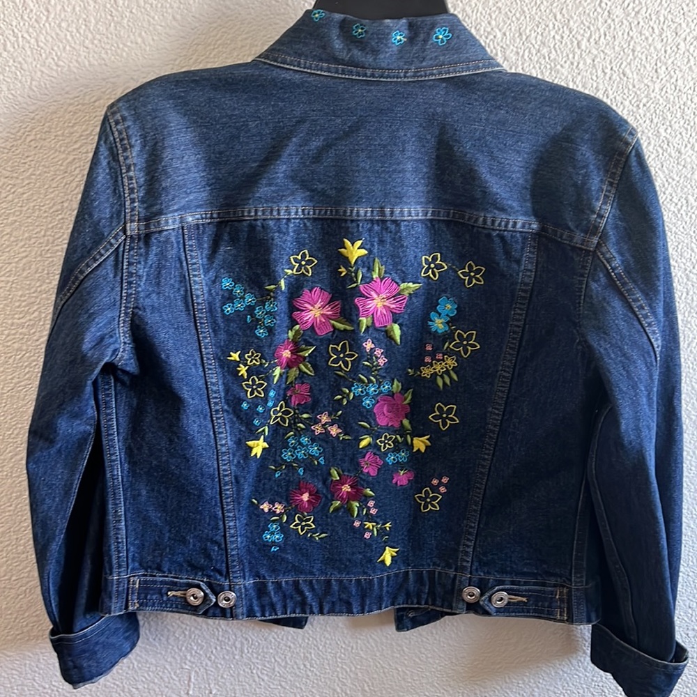 Liz Claiborne Denim Jacket with Colorful Floral Design